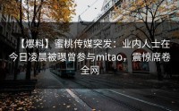 【爆料】蜜桃传媒突发：业内人士在今日凌晨被曝曾参与mitao，震惊席卷全网