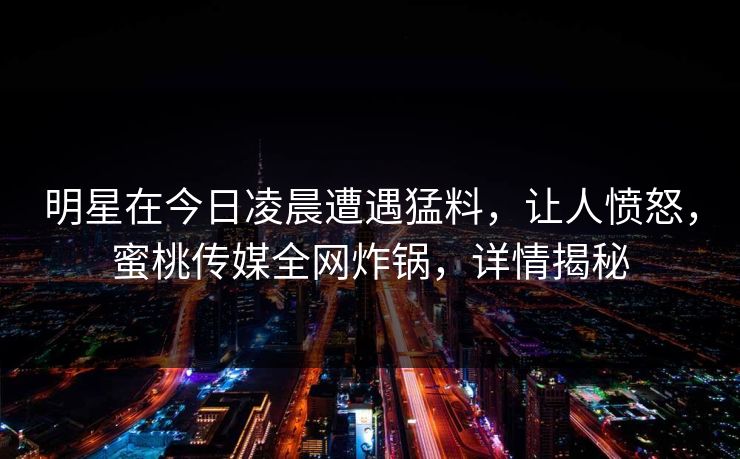 明星在今日凌晨遭遇猛料，让人愤怒，蜜桃传媒全网炸锅，详情揭秘